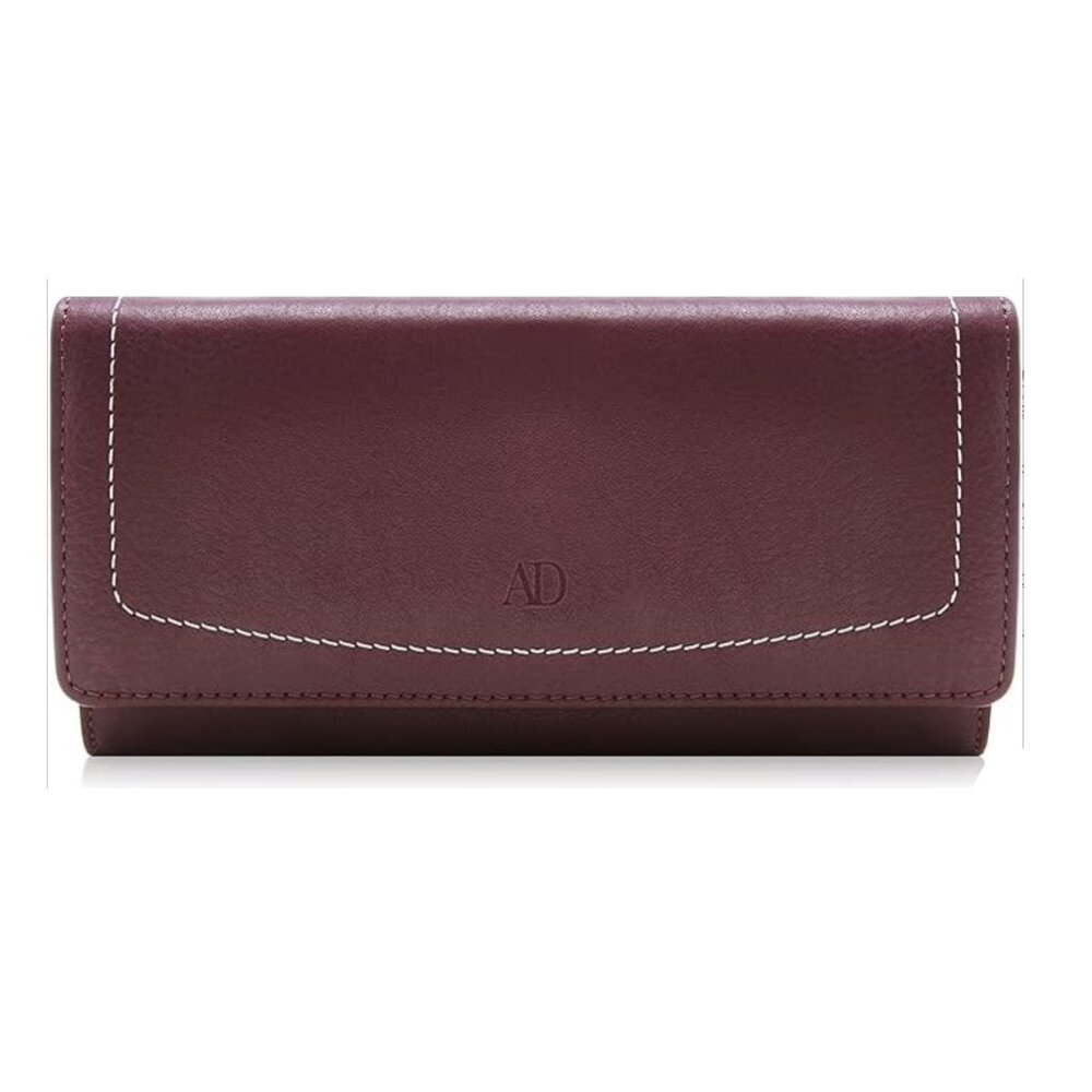 Womens AD Genuine Leather Large Wallet Accordion RFID Clutch- Mulberry